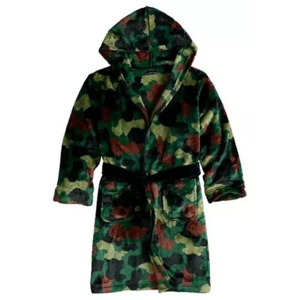 Cuddl Duds Boy's Camo Camouflage Fleece Robe Boy Size S 4-6 Sleepwear NWT